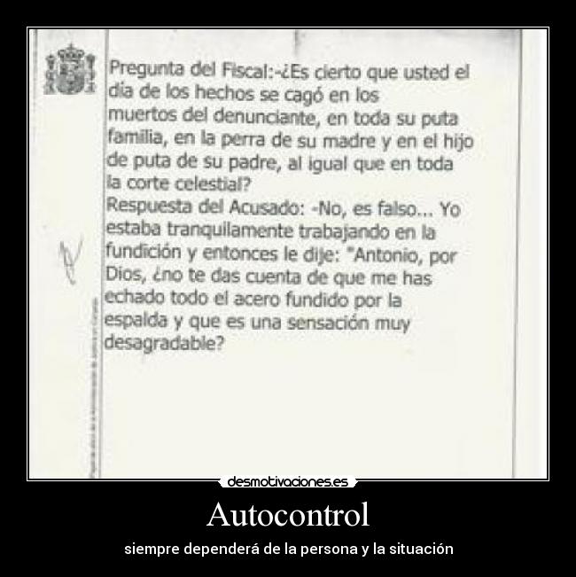 Autocontrol - siempre dependerá de la persona y la situación