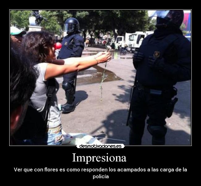 Impresiona  - Ver que con flores es como responden los acampados a las carga de la policía