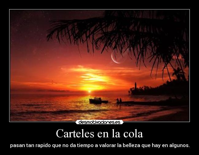 Carteles en la cola - pasan tan rapido que no da tiempo a valorar la belleza que hay en algunos.