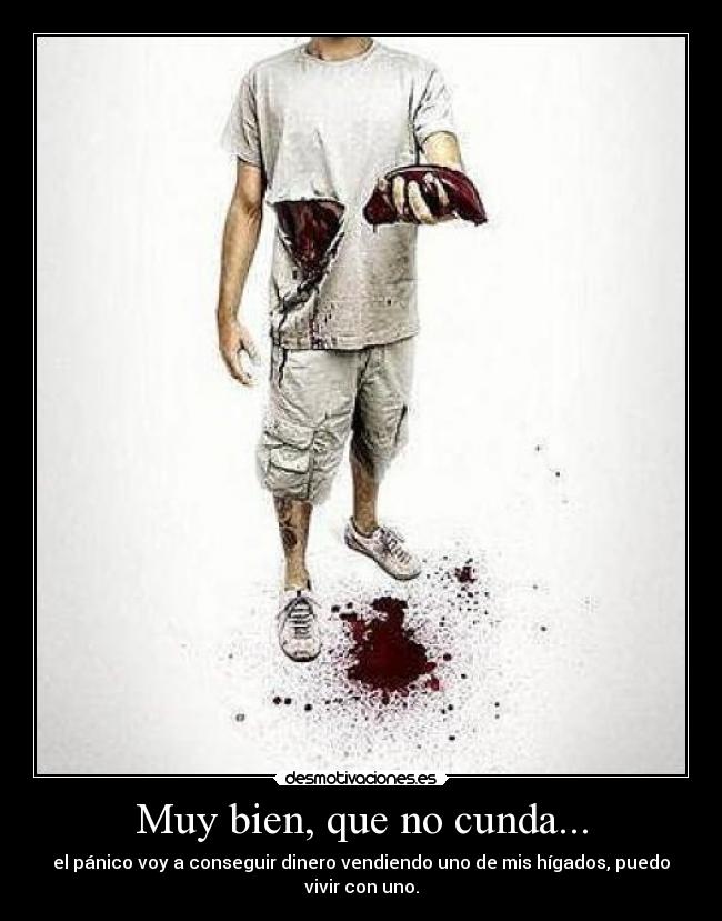 Muy bien, que no cunda... - el pánico voy a conseguir dinero vendiendo uno de mis hígados, puedo vivir con uno.