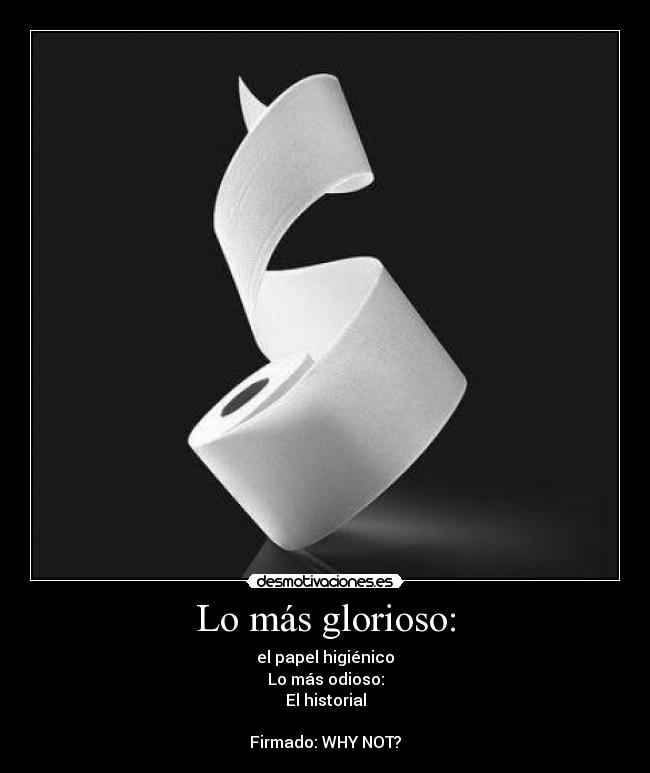 Lo más glorioso: - el papel higiénico
Lo más odioso:
El historial
Firmado: WHY NOT?