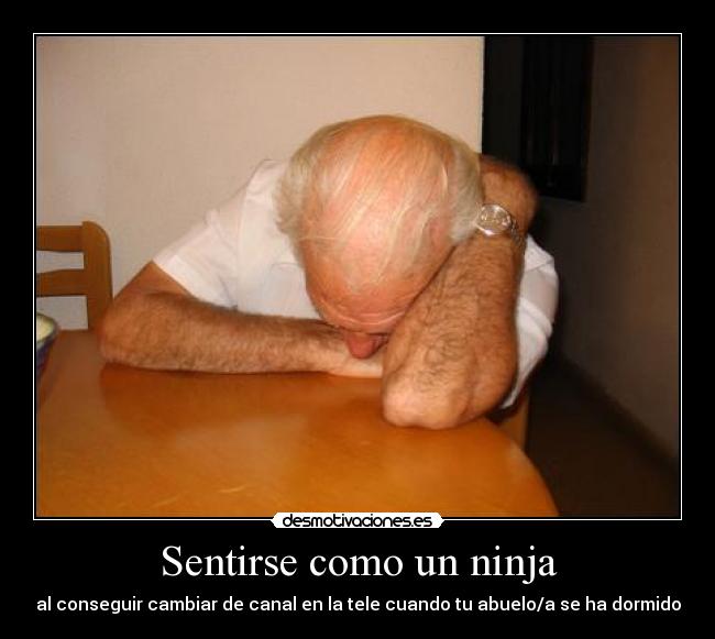 Sentirse como un ninja - al conseguir cambiar de canal en la tele cuando tu abuelo/a se ha dormido