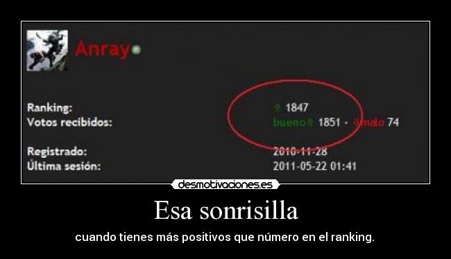 Esa sonrisilla - cuando tienes más positivos que número en el ranking. 