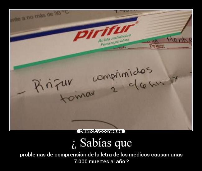 ¿ Sabías que - problemas de comprensión de la letra de los médicos causan unas
7.000 muertes al año ?