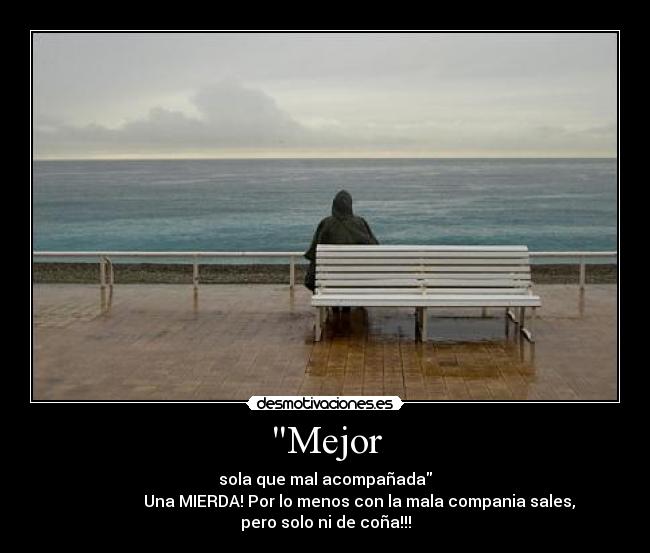 Mejor - sola que mal acompañada
Una MIERDA! Por lo menos con la mala compania sales,
pero solo ni de coña!!!