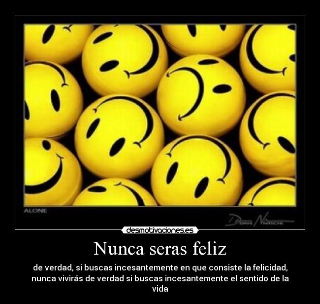 Nunca seras feliz - de verdad, si buscas incesantemente en que consiste la felicidad,
nunca vivirás de verdad si buscas incesantemente el sentido de la
vida