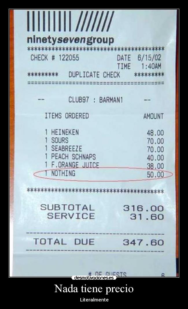 Nada tiene precio - Literalmente