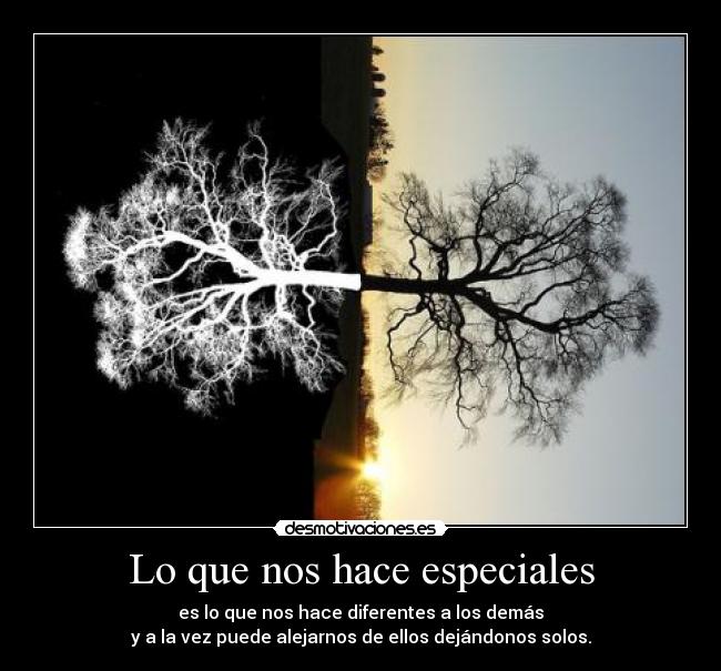 Lo que nos hace especiales - es lo que nos hace diferentes a los demás
y a la vez puede alejarnos de ellos dejándonos solos.
