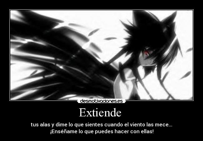 Extiende  - tus alas y dime lo que sientes cuando el viento las mece...
¡Enséñame lo que puedes hacer con ellas!