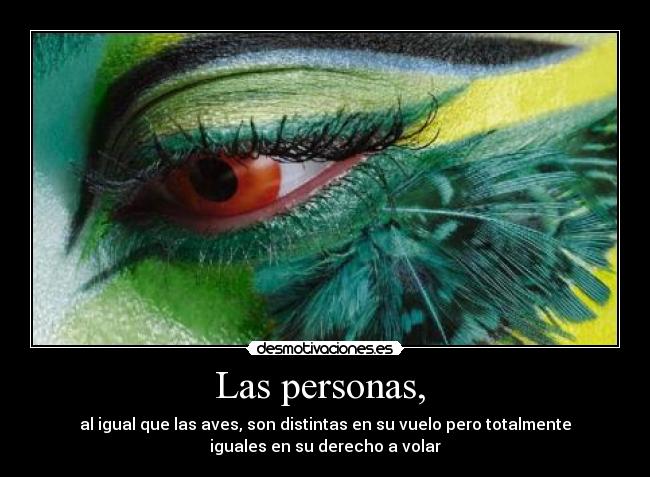 Las personas,  - al igual que las aves, son distintas en su vuelo pero totalmente
iguales en su derecho a volar