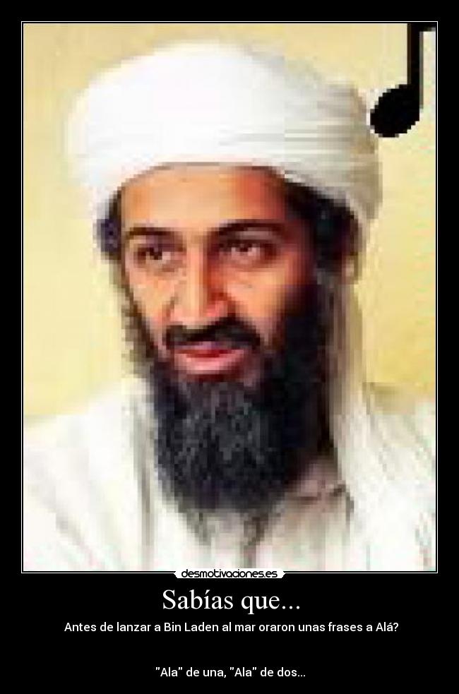 Sabías que... - Antes de lanzar a Bin Laden al mar oraron unas frases a Alá?
Ala de una, Ala de dos...
