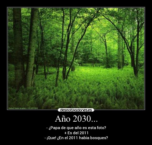 Año 2030... - - ¿Papa de que año es esta foto?
+ Es del 2011
- ¡Que! ¿En el 2011 habia bosques?