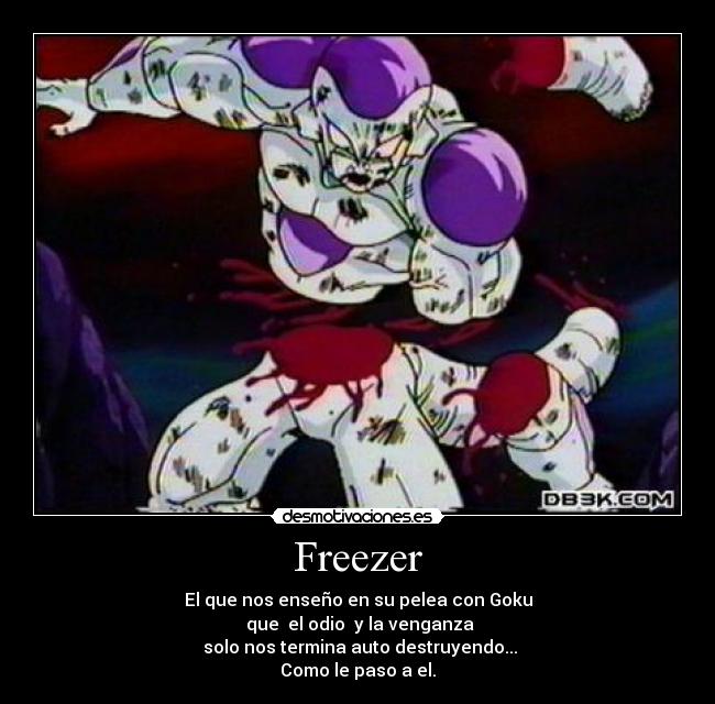 Freezer - El que nos enseño en su pelea con Goku
 que  el odio  y la venganza
 solo nos termina auto destruyendo...
Como le paso a el.