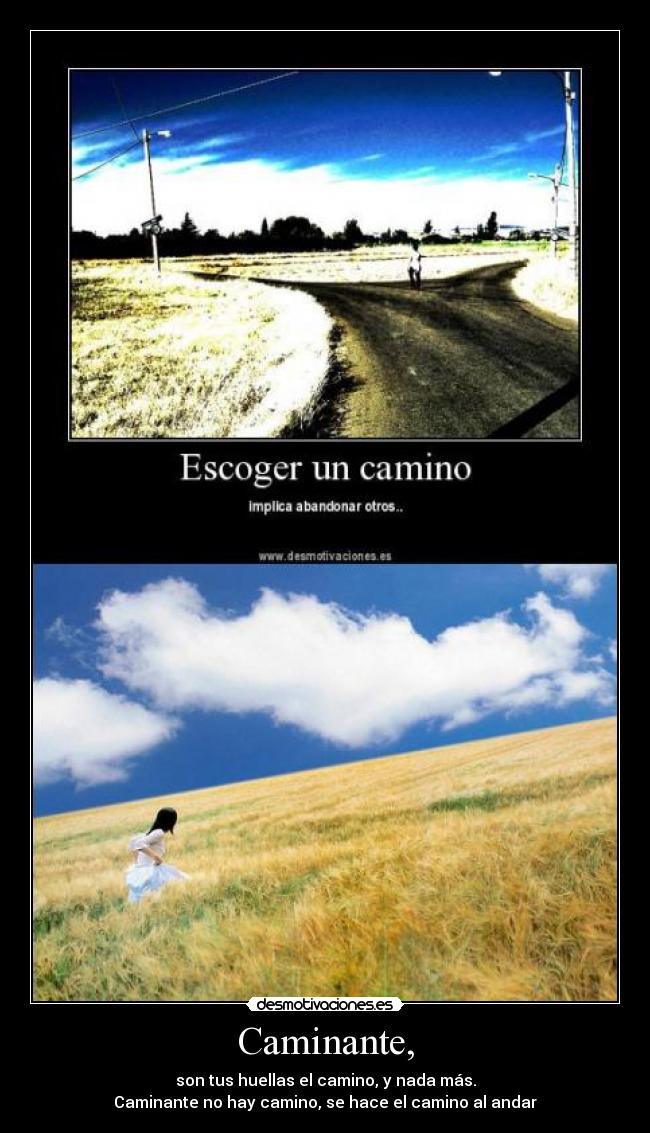 Caminante, - son tus huellas el camino, y nada más.
Caminante no hay camino, se hace el camino al andar