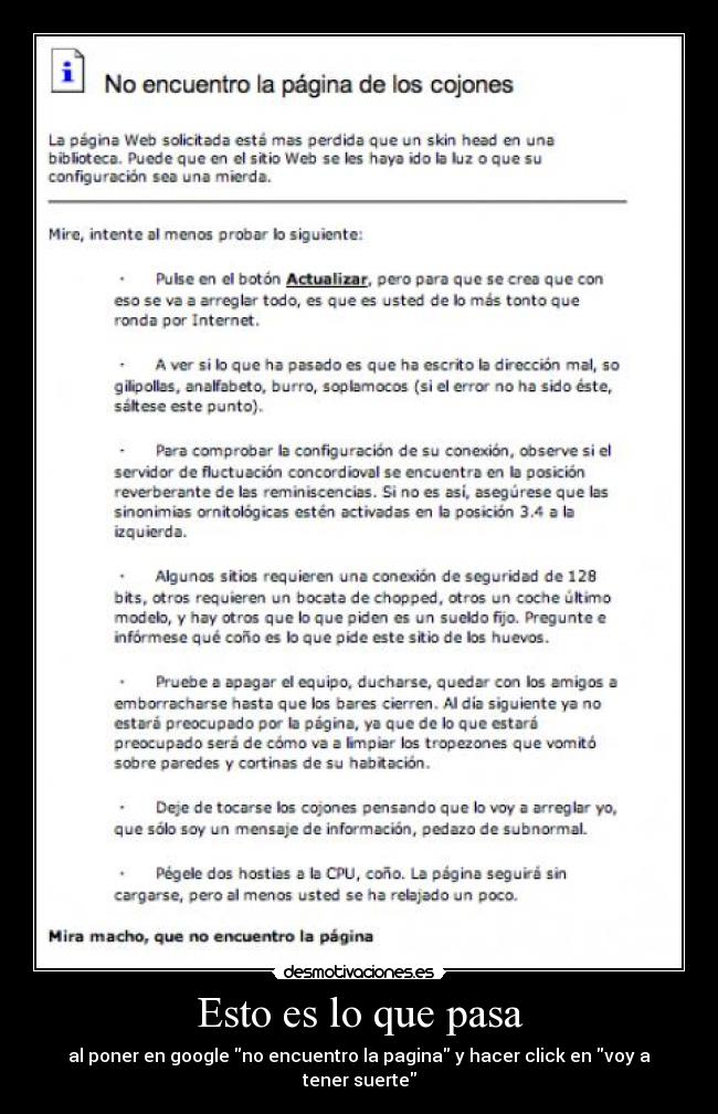 Esto es lo que pasa - al poner en google no encuentro la pagina y hacer click en voy a tener suerte