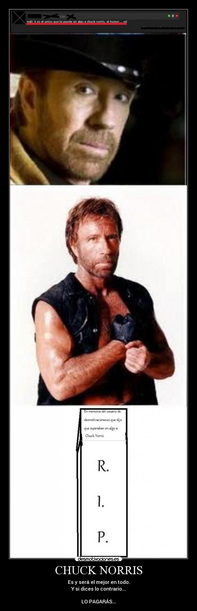 CHUCK NORRIS - Es y será el mejor en todo.
Y si dices lo contrario...

LO PAGARÁS...