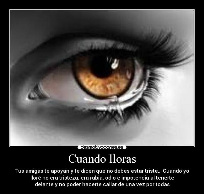 Cuando lloras - Tus amigas te apoyan y te dicen que no debes estar triste... Cuando yo
lloré no era tristeza, era rabia, odio e impotencia al tenerte
delante y no poder hacerte callar de una vez por todas