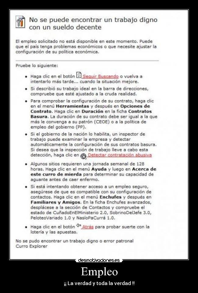 Empleo - ¡¡ La verdad y toda la verdad !!