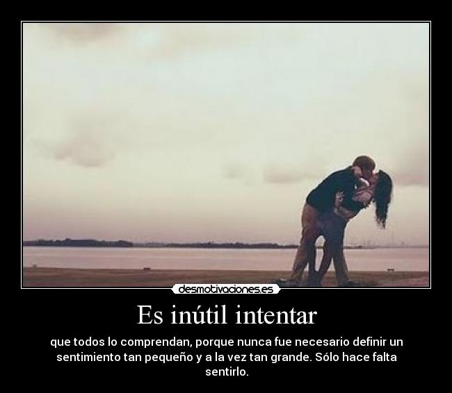 Es inútil intentar - que todos lo comprendan, porque nunca fue necesario definir un
sentimiento tan pequeño y a la vez tan grande. Sólo hace falta
sentirlo.