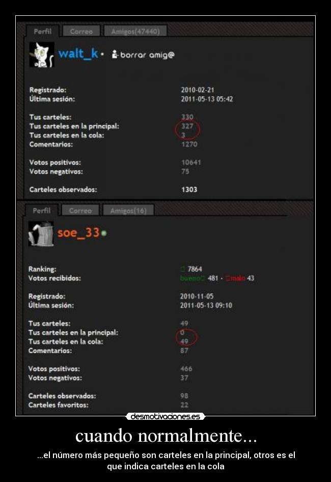 cuando normalmente... - ...el número más pequeño son carteles en la principal, otros es el
que indica carteles en la cola