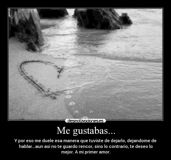 Me gustabas... - Y por eso me duele esa manera que tuviste de dejarlo, dejandome de
hablar...aun asi no te guardo rencor, sino lo contrario, te deseo lo
mejor. A mi primer amor.