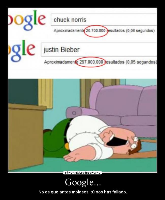 carteles google justin bieber chuck norris desmotivaciones