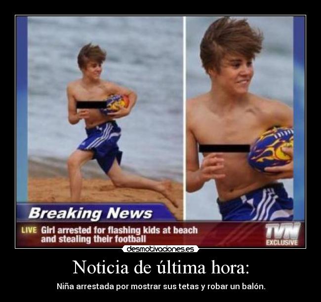 Noticia de última hora: - Niña arrestada por mostrar sus tetas y robar un balón.