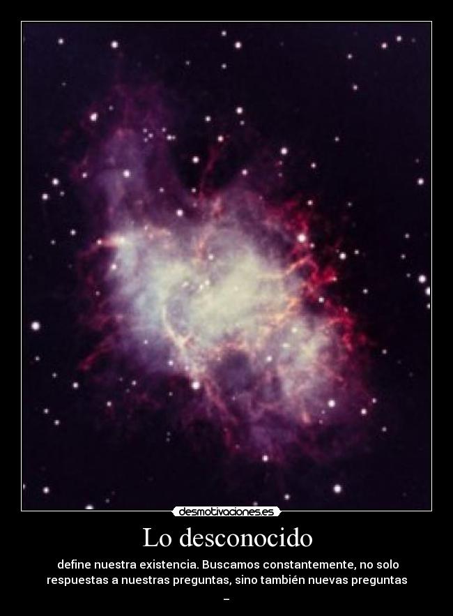 Lo desconocido - define nuestra existencia. Buscamos constantemente, no solo
respuestas a nuestras preguntas, sino también nuevas preguntas
_