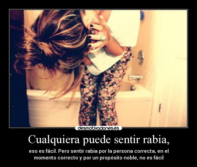 Cualquiera puede sentir rabia, - eso es fácil. Pero sentir rabia por la persona correcta, en el
momento correcto y por un propósito noble, no es fácil