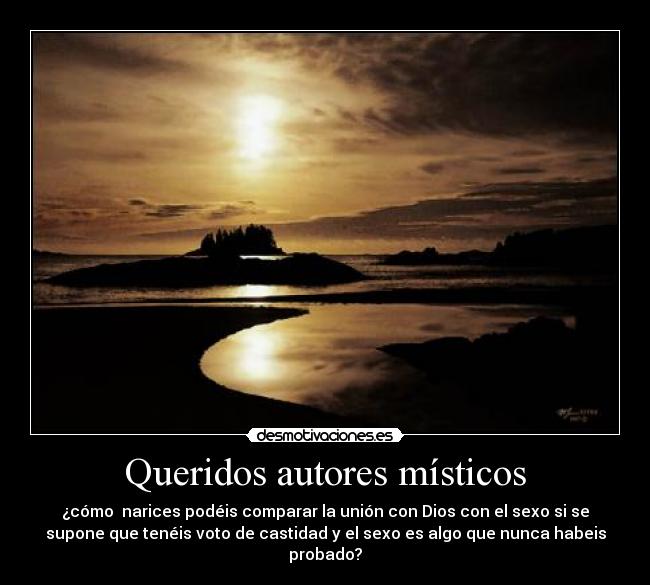 Queridos autores místicos - ¿cómo narices podéis comparar la unión con Dios con el sexo si se
supone que tenéis voto de castidad y el sexo es algo que nunca habeis
probado?
