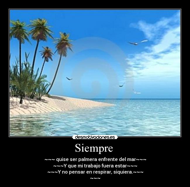 Siempre - ~~~ quise ser palmera enfrente del mar~~~
~~~Y que mi trabajo fuera estar~~~
~~~Y no pensar en respirar, siquiera.~~~
~~~