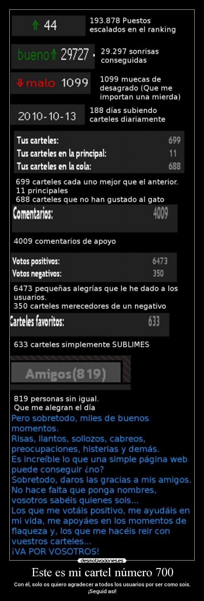 Este es mi cartel número 700 - Con él, solo os quiero agradecer a todos los usuarios por ser como sois.
¡Seguid así!