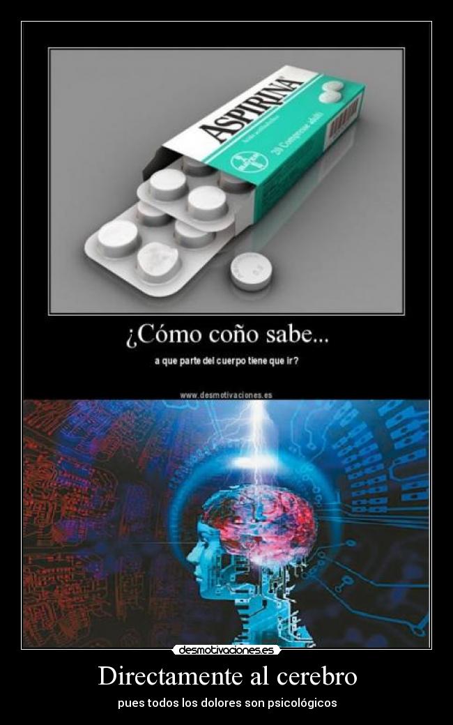 Directamente al cerebro - pues todos los dolores son psicológicos