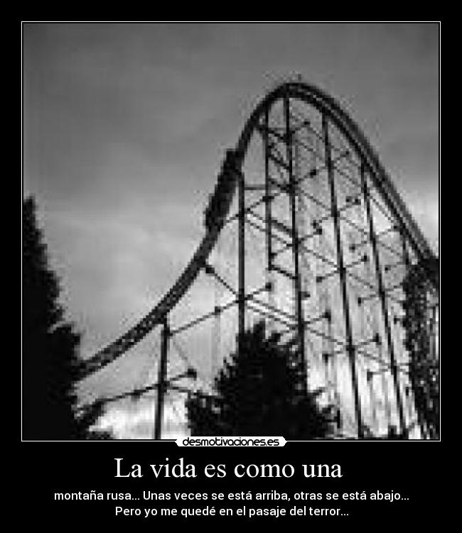 La vida es como una  - montaña rusa... Unas veces se está arriba, otras se está abajo...
Pero yo me quedé en el pasaje del terror...