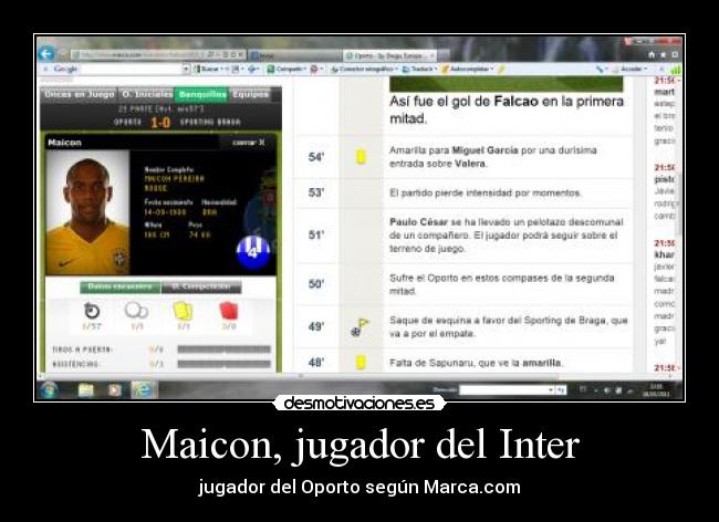 Maicon, jugador del Inter - jugador del Oporto según Marca.com