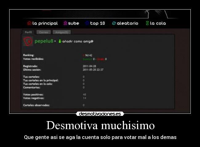 Desmotiva muchisimo - Que gente asi se aga la cuenta solo para votar mal a los demas
