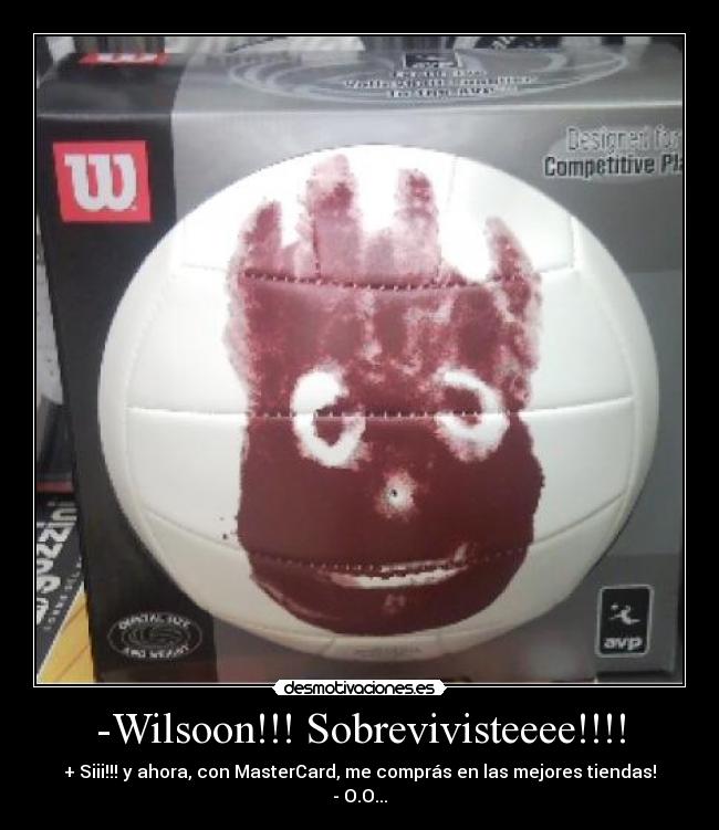 -Wilsoon!!! Sobrevivisteeee!!!! - + Siii!!! y ahora, con MasterCard, me comprás en las mejores tiendas!
- O.O...