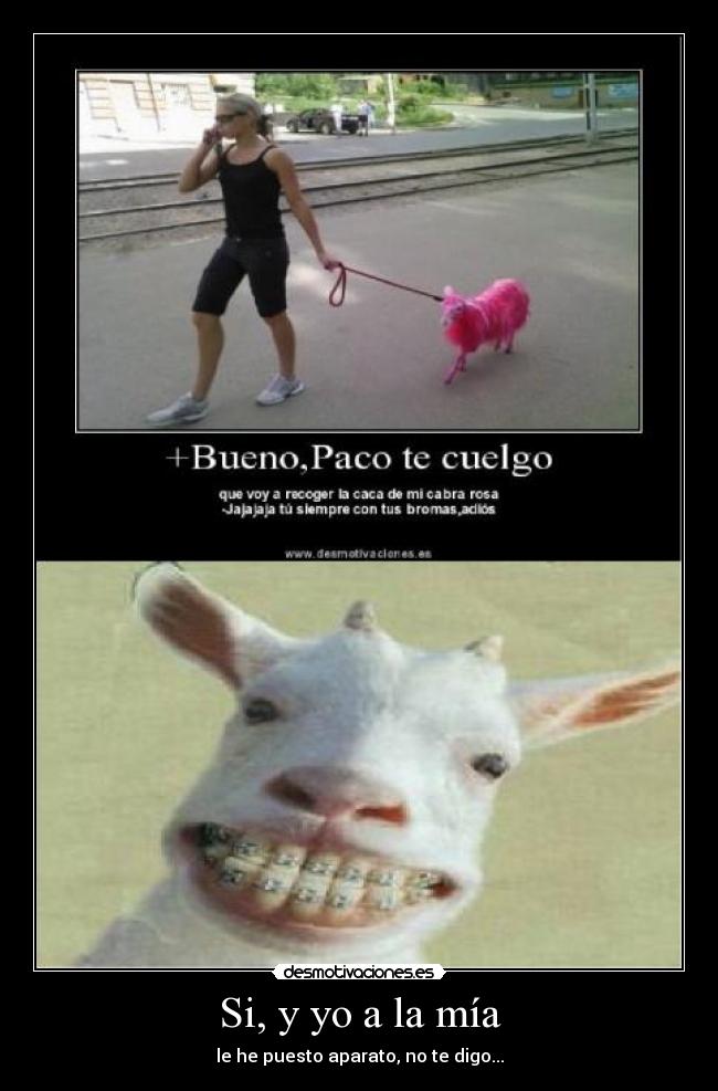 Si, y yo a la mía - le he puesto aparato, no te digo...