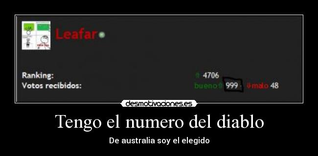 Tengo el numero del diablo - De australia soy el elegido