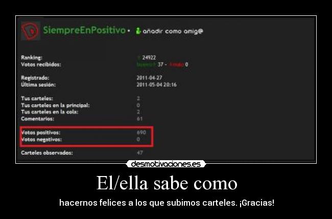 El/ella sabe como - hacernos felices a los que subimos carteles. ¡Gracias!