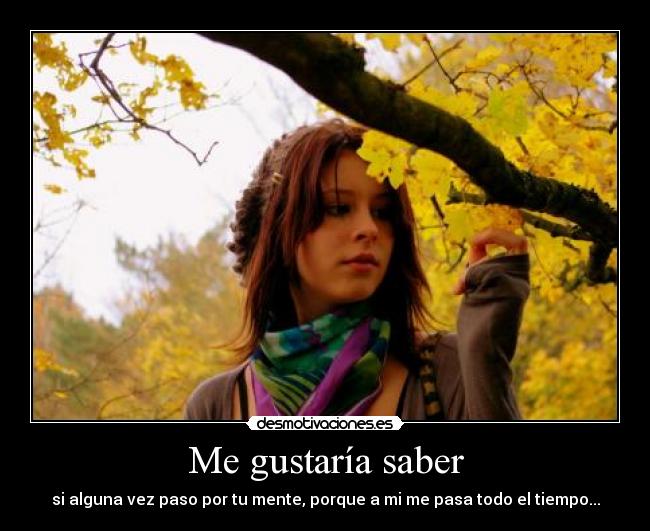 Me gustaría saber - si alguna vez paso por tu mente, porque a mi me pasa todo el tiempo...