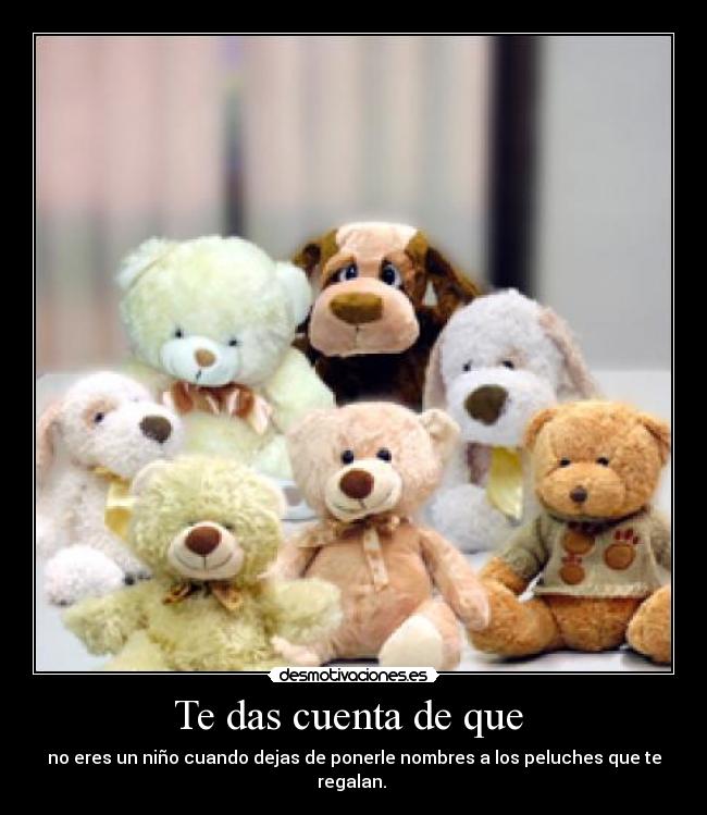 Te das cuenta de que - no eres un niño cuando dejas de ponerle nombres a los peluches que te regalan.