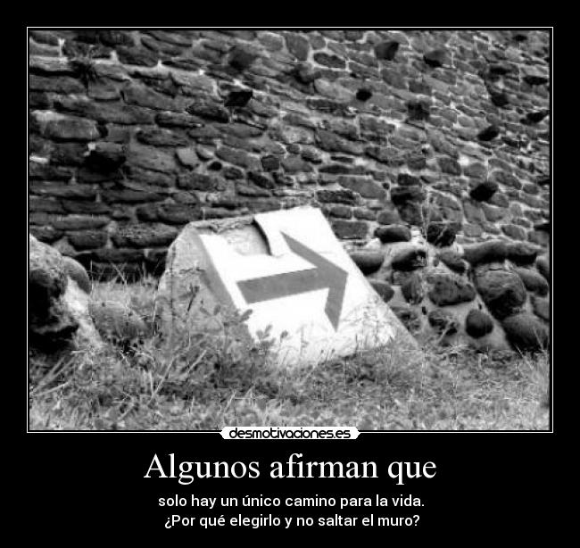 Algunos afirman que - solo hay un único camino para la vida.
¿Por qué elegirlo y no saltar el muro?