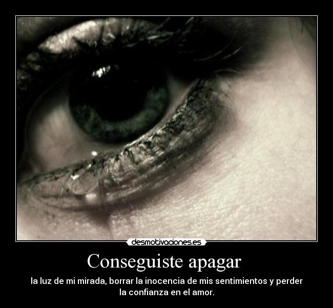 Conseguiste apagar - la luz de mi mirada, borrar la inocencia de mis sentimientos y perder
la confianza en el amor.