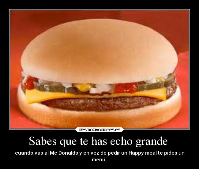 Sabes que te has echo grande - cuando vas al Mc Donalds y en vez de pedir un Happy meal te pides un menú.