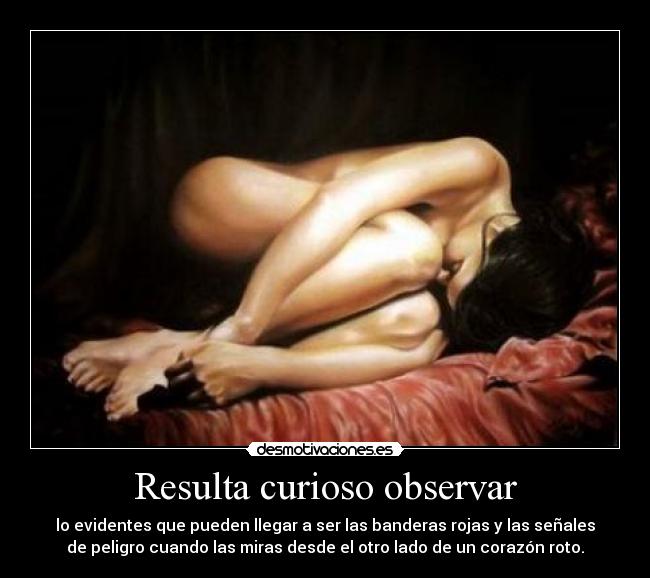 Resulta curioso observar - lo evidentes que pueden llegar a ser las banderas rojas y las señales
de peligro cuando las miras desde el otro lado de un corazón roto.