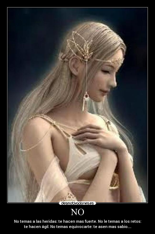 NO - No temas a las heridas: te hacen mas fuerte. No le temas a los retos:
te hacen ágil. No temas equivocarte: te asen mas sabio....