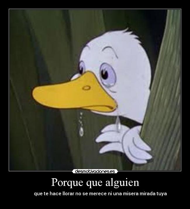 Porque que alguien - que te hace llorar no se merece ni una misera mirada tuya