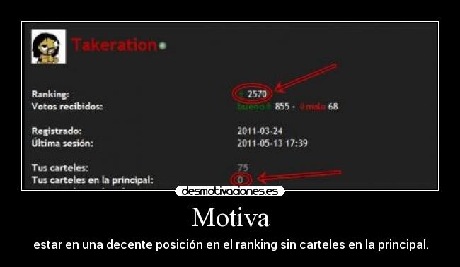 Motiva - estar en una decente posición en el ranking sin carteles en la principal.