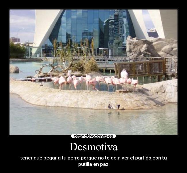 Desmotiva - tener que pegar a tu perro porque no te deja ver el partido con tu putilla en paz.